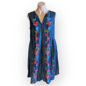 Wayward Fancies eShakti Women’s Large Sleeveless Embroidered Denim Dress